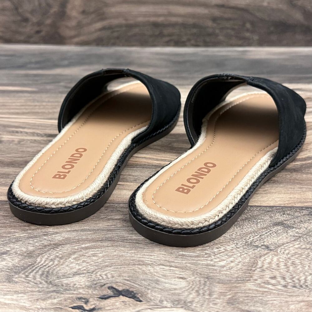 NIB Blondo 8M Waterproof Emilia Black Nubuck Slide Flat Sandals Jute Trim - Picture 7 of 12